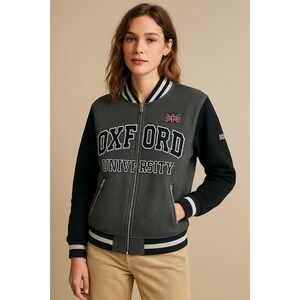 Oxford University Varsity Jacket in Grey and Black, Adult Size Small